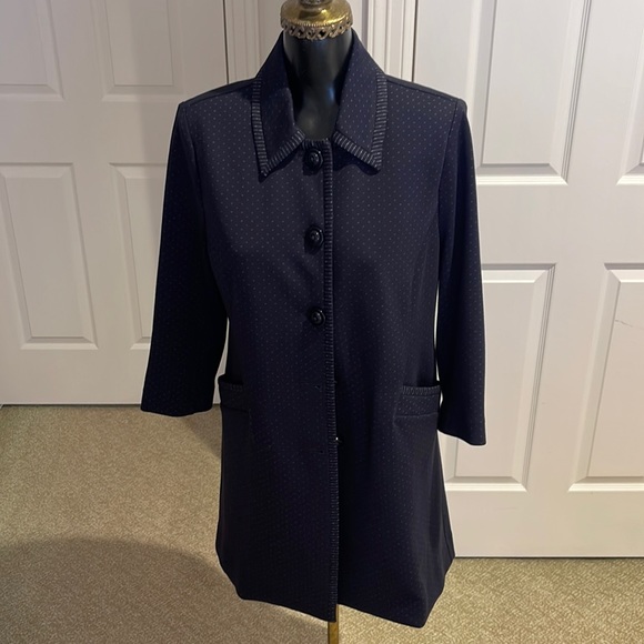 CAbi Carriage Jacket Button Ponte Long Classic Navy Blue Dotted Style 5648 - Picture 2 of 7